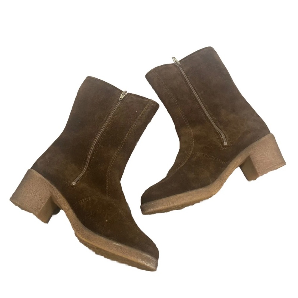 Bama Lams Echtes Lammfell Brown Suede With Sheepskin Lining Sz 9 Boot Zipper Vtg